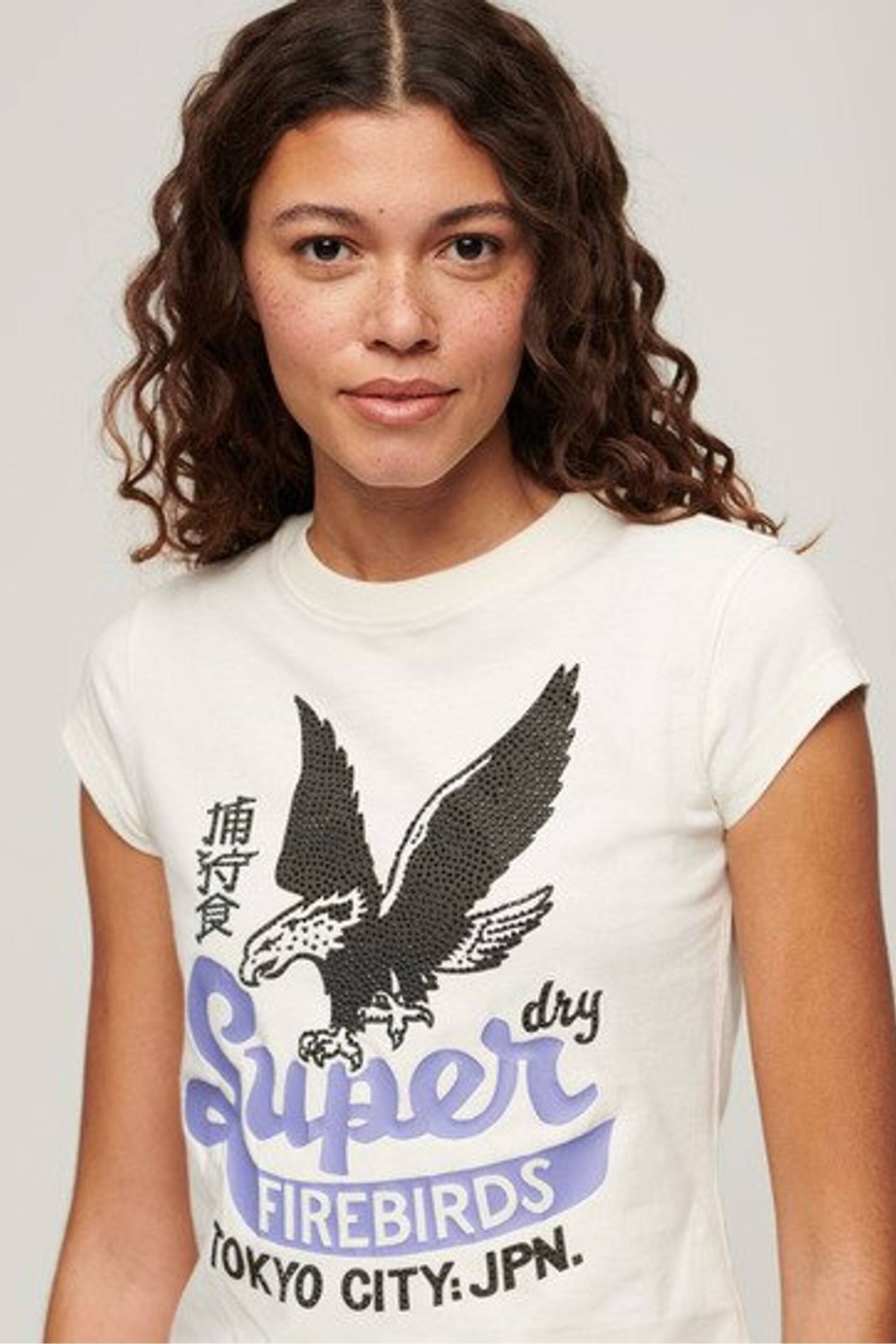 Superdry White Embellished Poster Cap Sleeve T-Shirt - Image 2 of 4