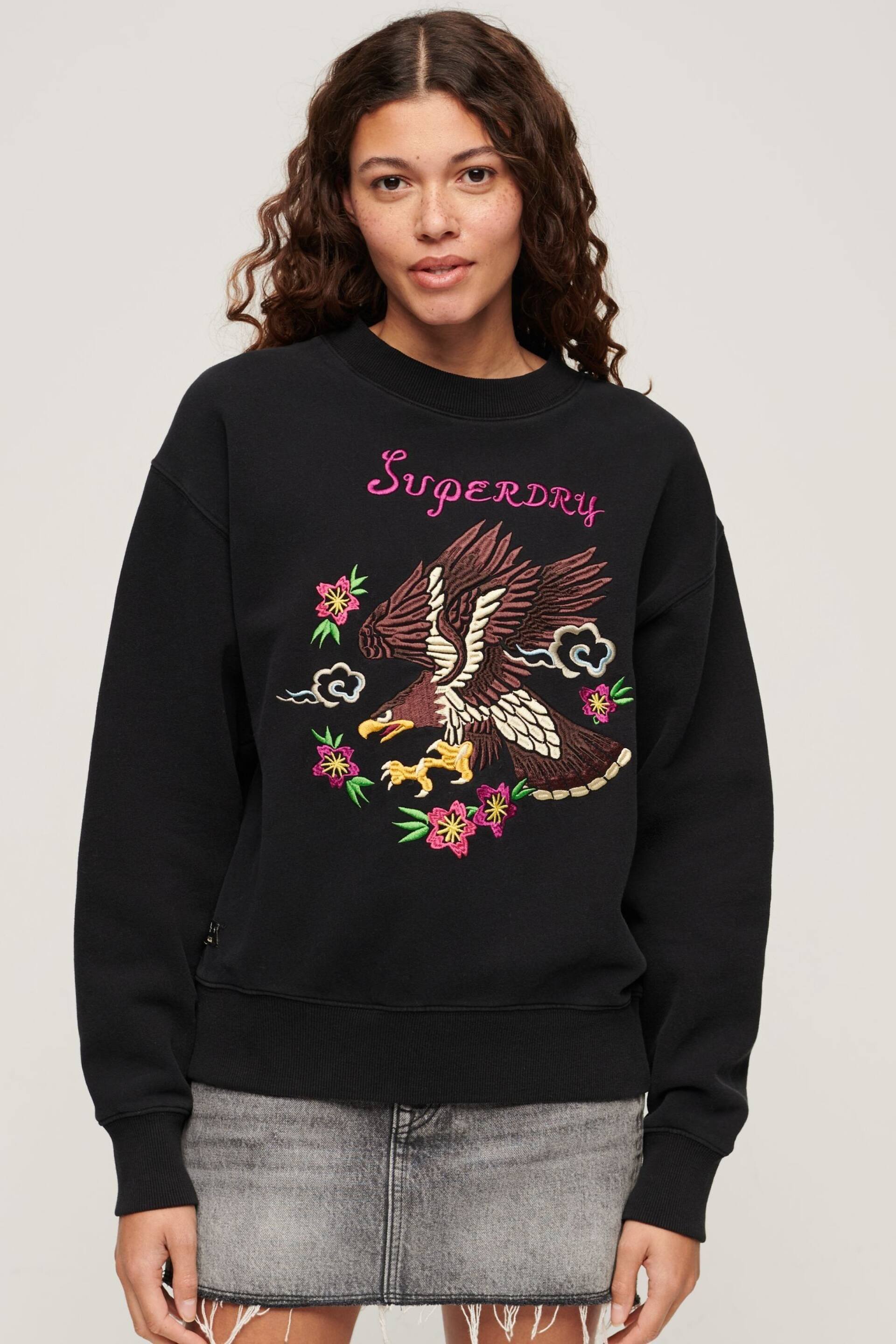 Superdry Black Suika Embroidered Loose Sweatshirt - Image 1 of 4