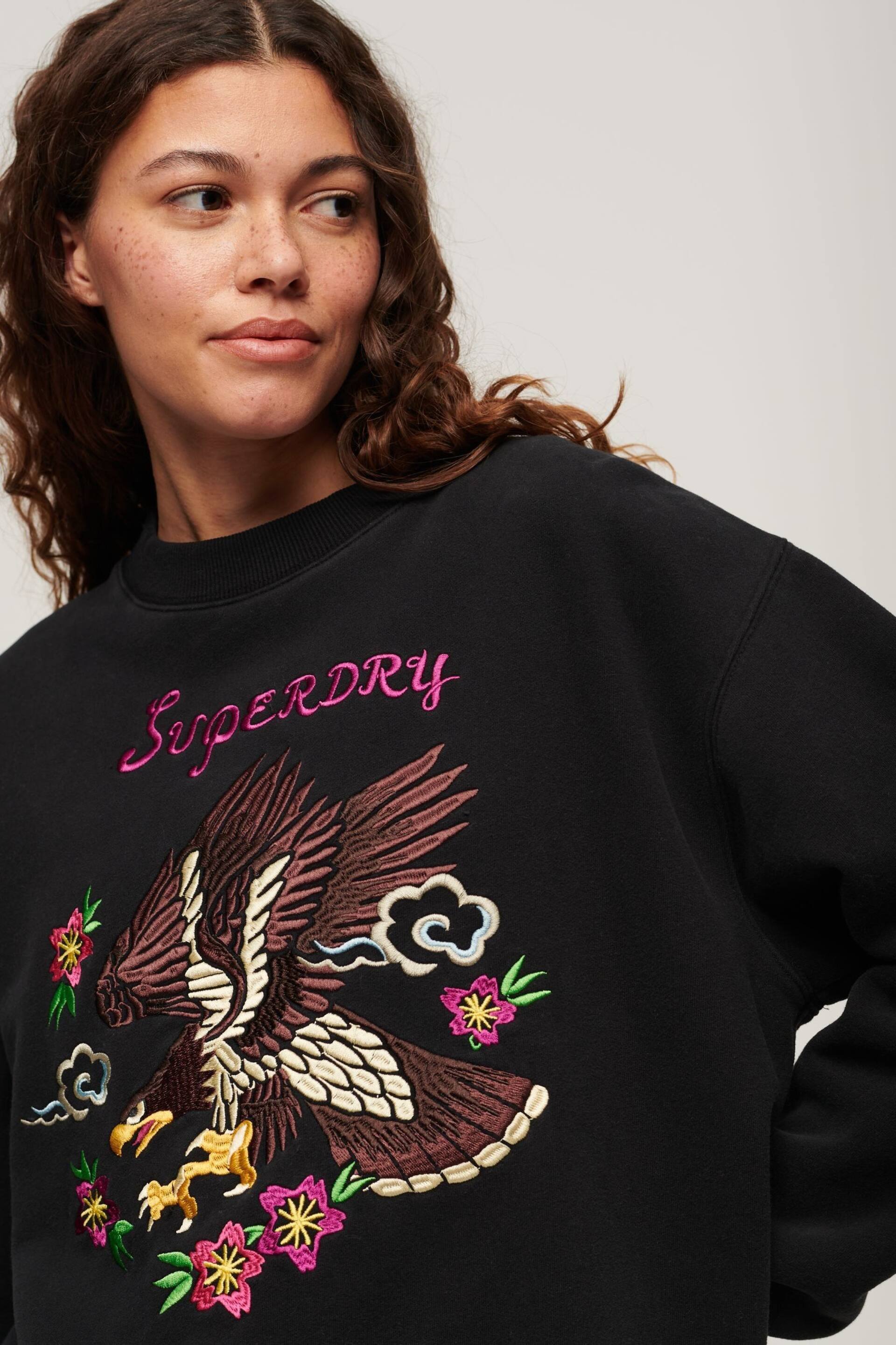 Superdry Black Suika Embroidered Loose Sweatshirt - Image 3 of 4