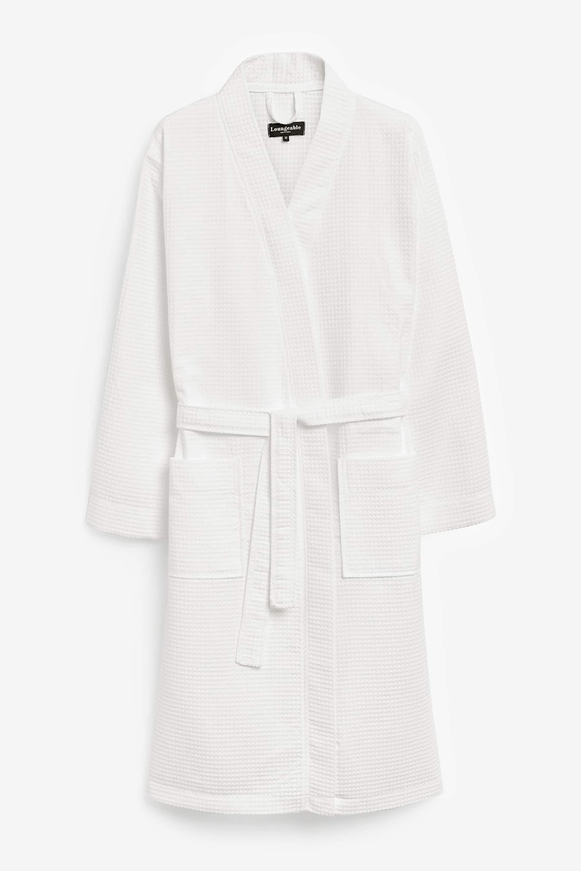 Loungeable White Cotton Waffle Robe - Image 7 of 7