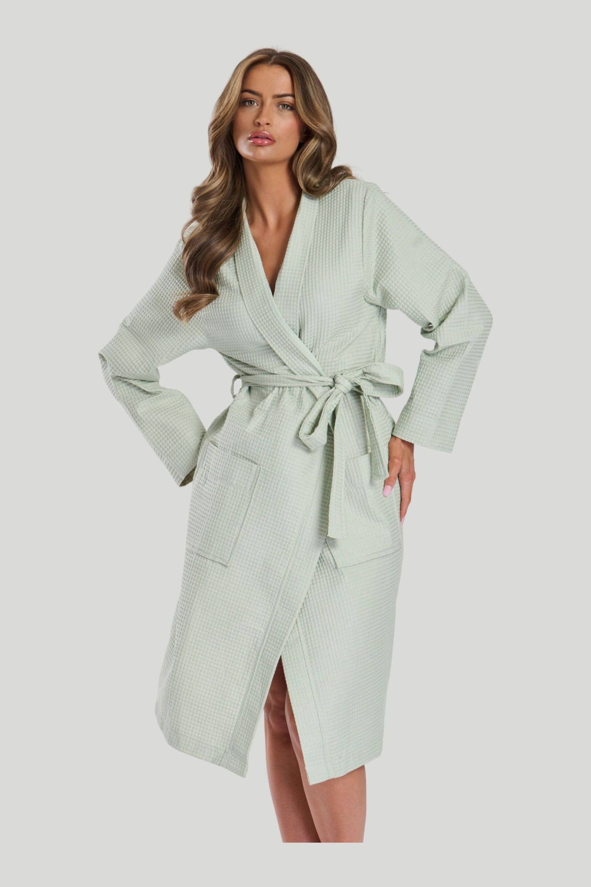 Loungeable Natural Sage Cotton Waffle Robe - Image 2 of 6