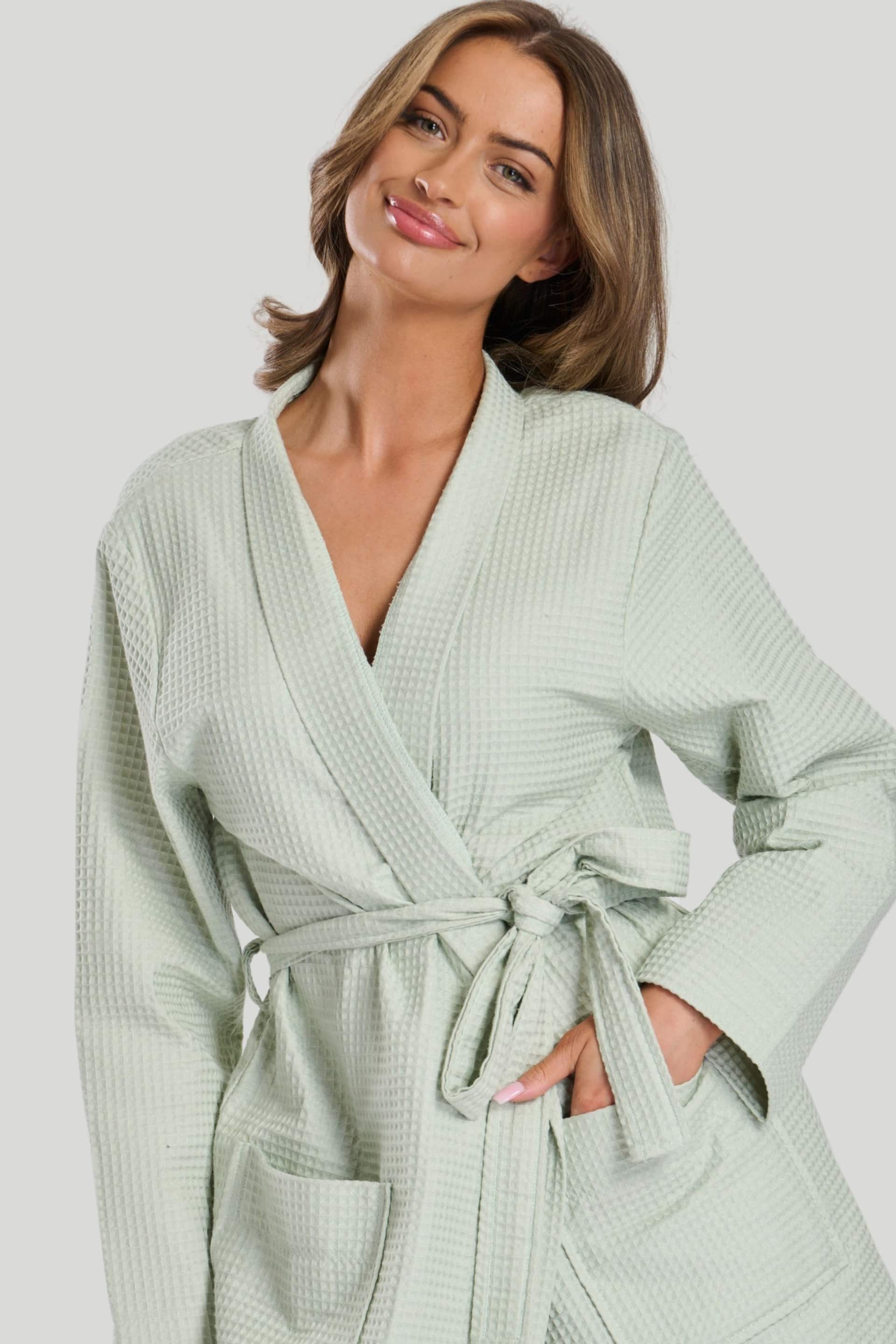 Loungeable Natural Sage Cotton Waffle Robe - Image 5 of 6