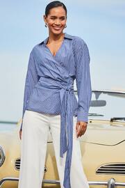 Sosandar Blue Petite Stripe Twist Wrap Shirt - Image 3 of 6