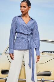 Sosandar Blue Petite Stripe Twist Wrap Shirt - Image 4 of 6