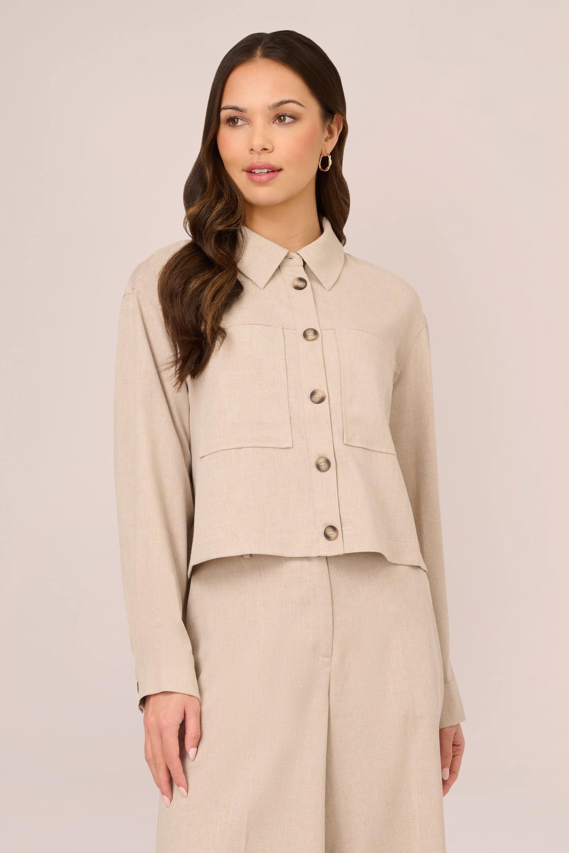 Adrianna Papell Natural Solid Long Sleeve Button Up Utility Unlined Jacket - Image 1 of 7
