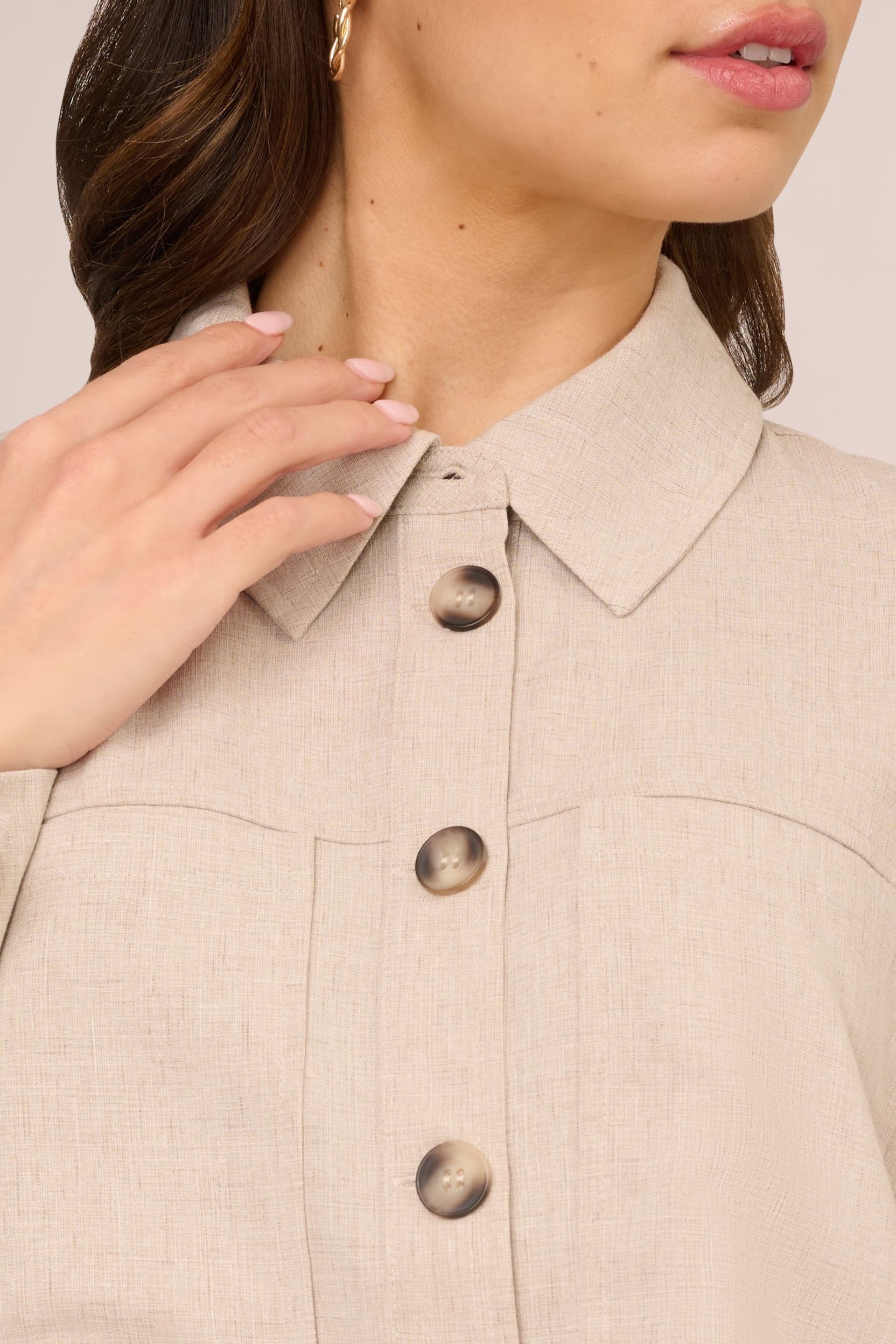 Adrianna Papell Natural Solid Long Sleeve Button Up Utility Unlined Jacket - Image 4 of 7