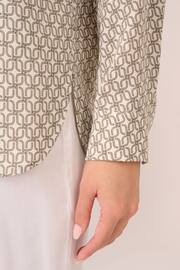 Adrianna Papell Natural Printed Texture Airflow Woven Long Sleeve V-Collar Shirt - Image 5 of 7