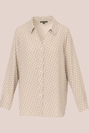 Adrianna Papell Natural Printed Texture Airflow Woven Long Sleeve V-Collar Shirt - Image 6 of 7