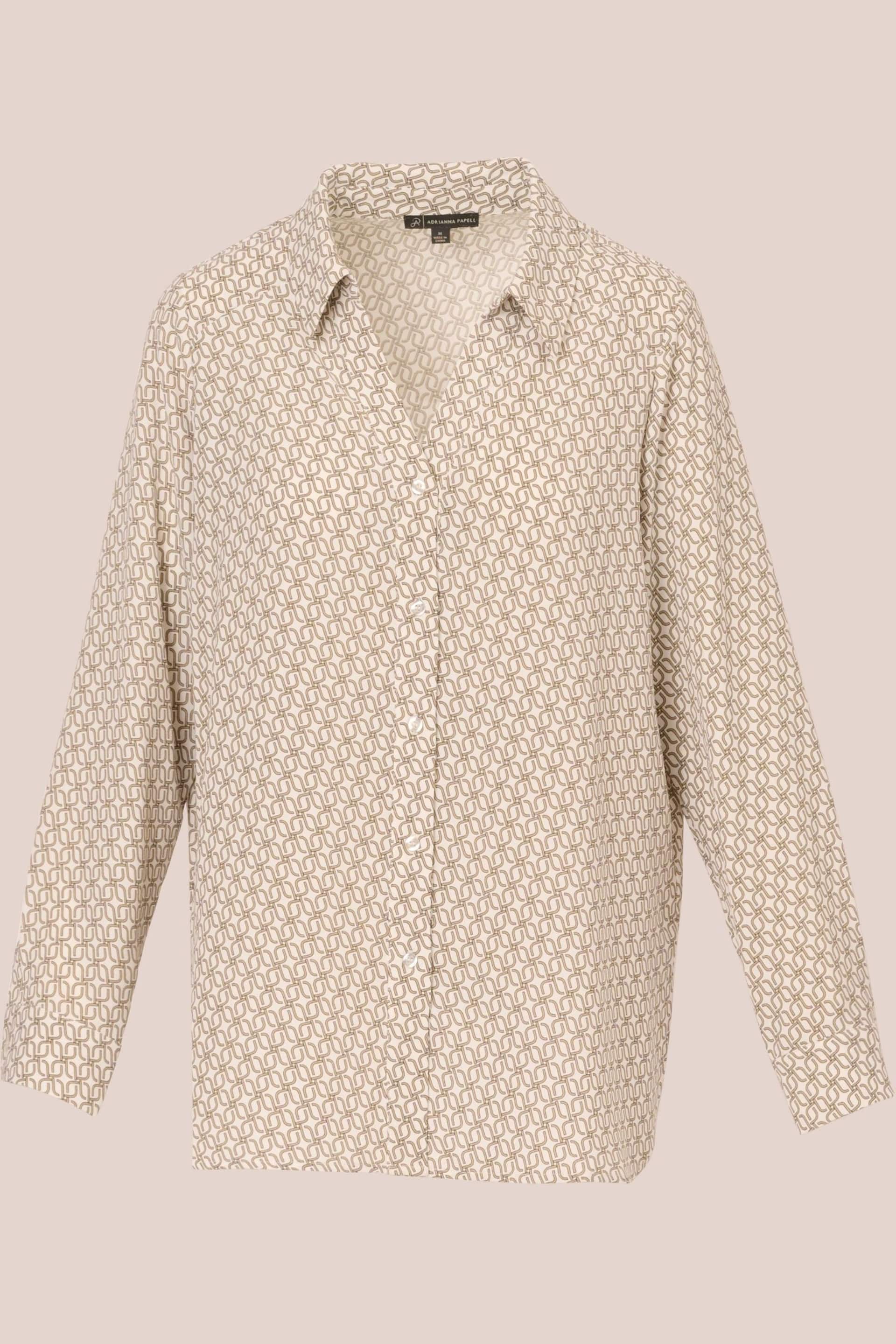 Adrianna Papell Natural Printed Texture Airflow Woven Long Sleeve V-Collar Shirt - Image 6 of 7