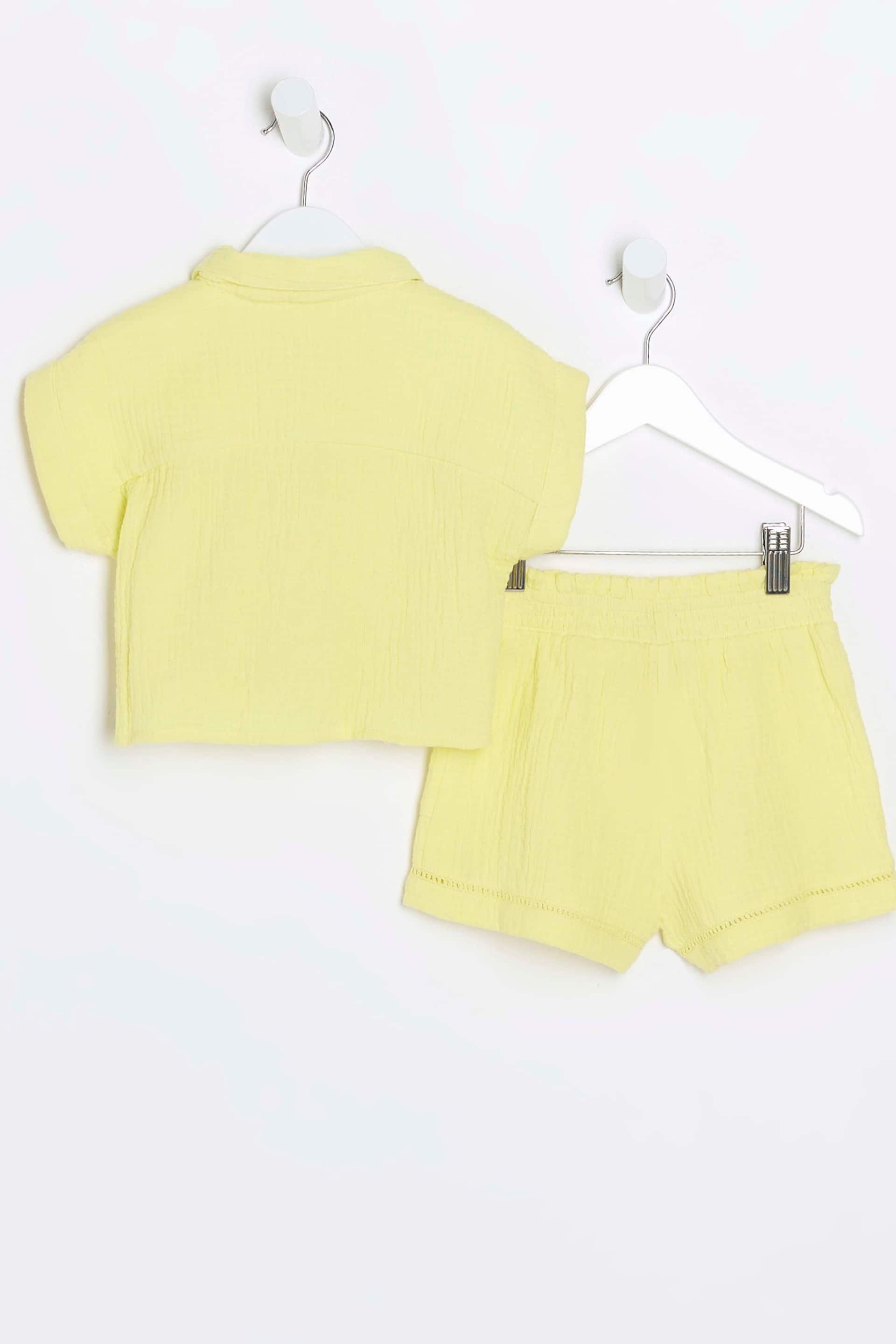 River Island Yellow Mini Girls Linen Tie Front Set - Image 2 of 5