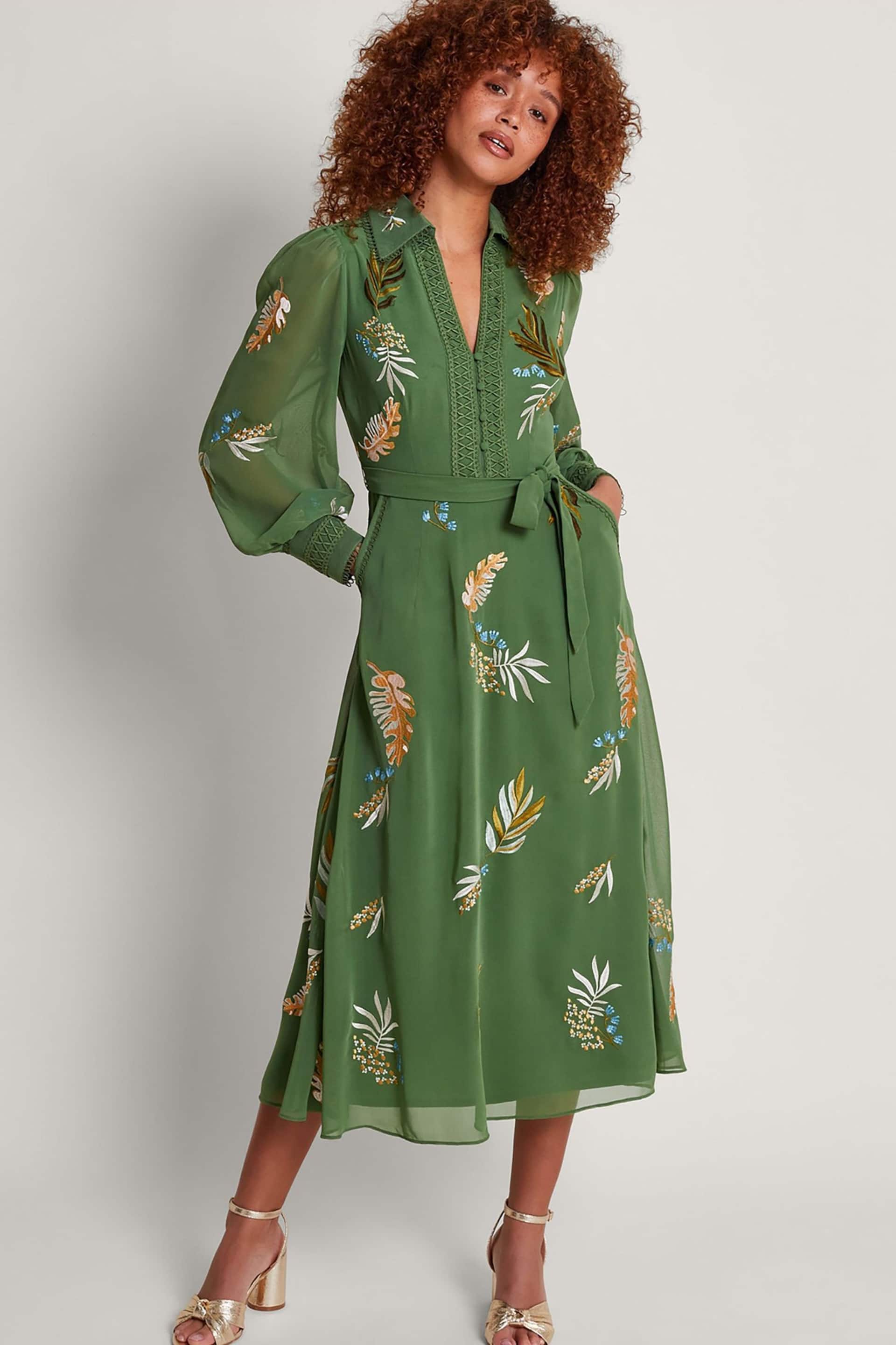 Monsoon Green Erin Embroidered Shirt Dress - Image 1 of 5