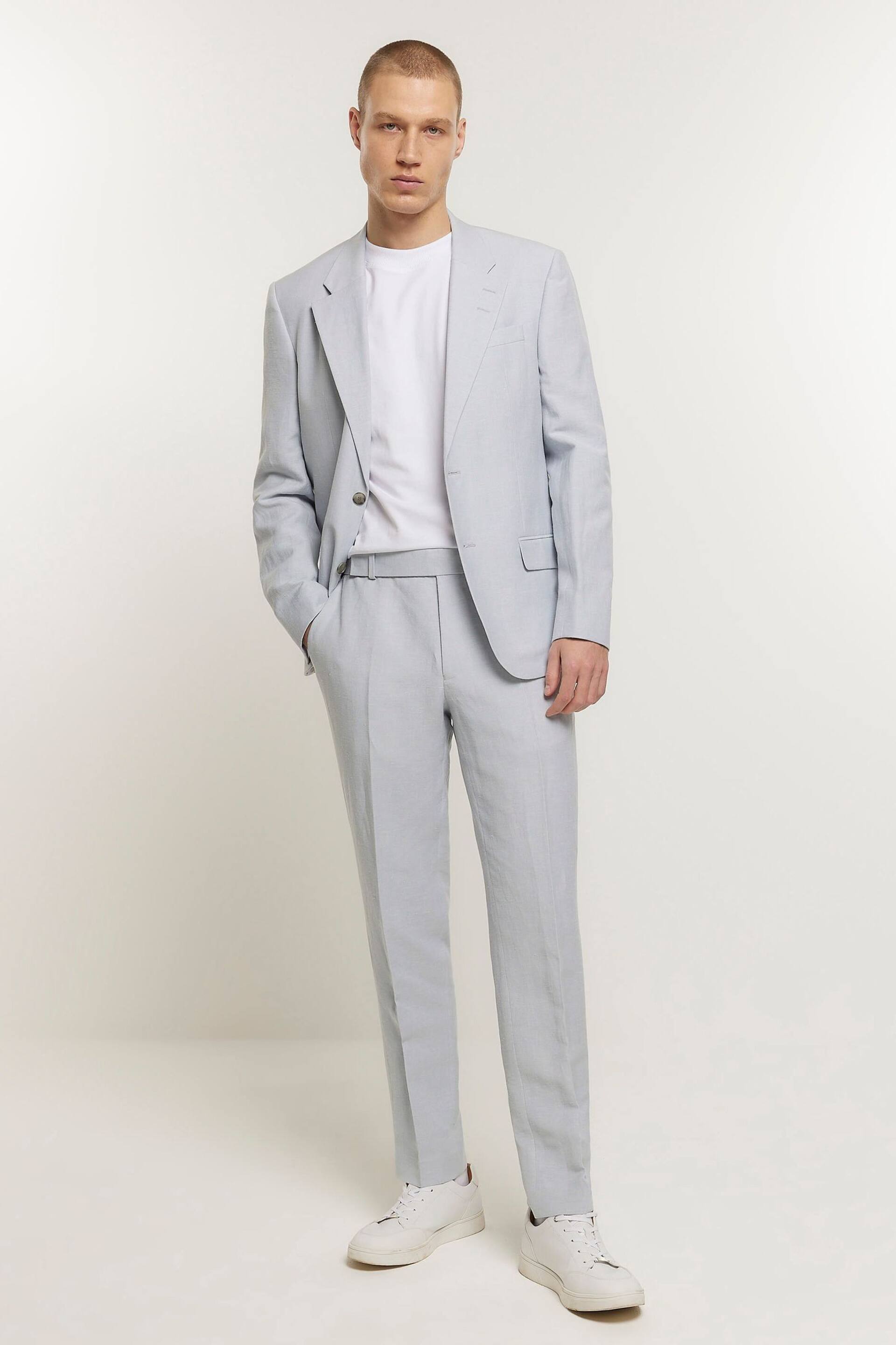 River Island Blue Slim Linen Suit: Trousers - Image 1 of 3