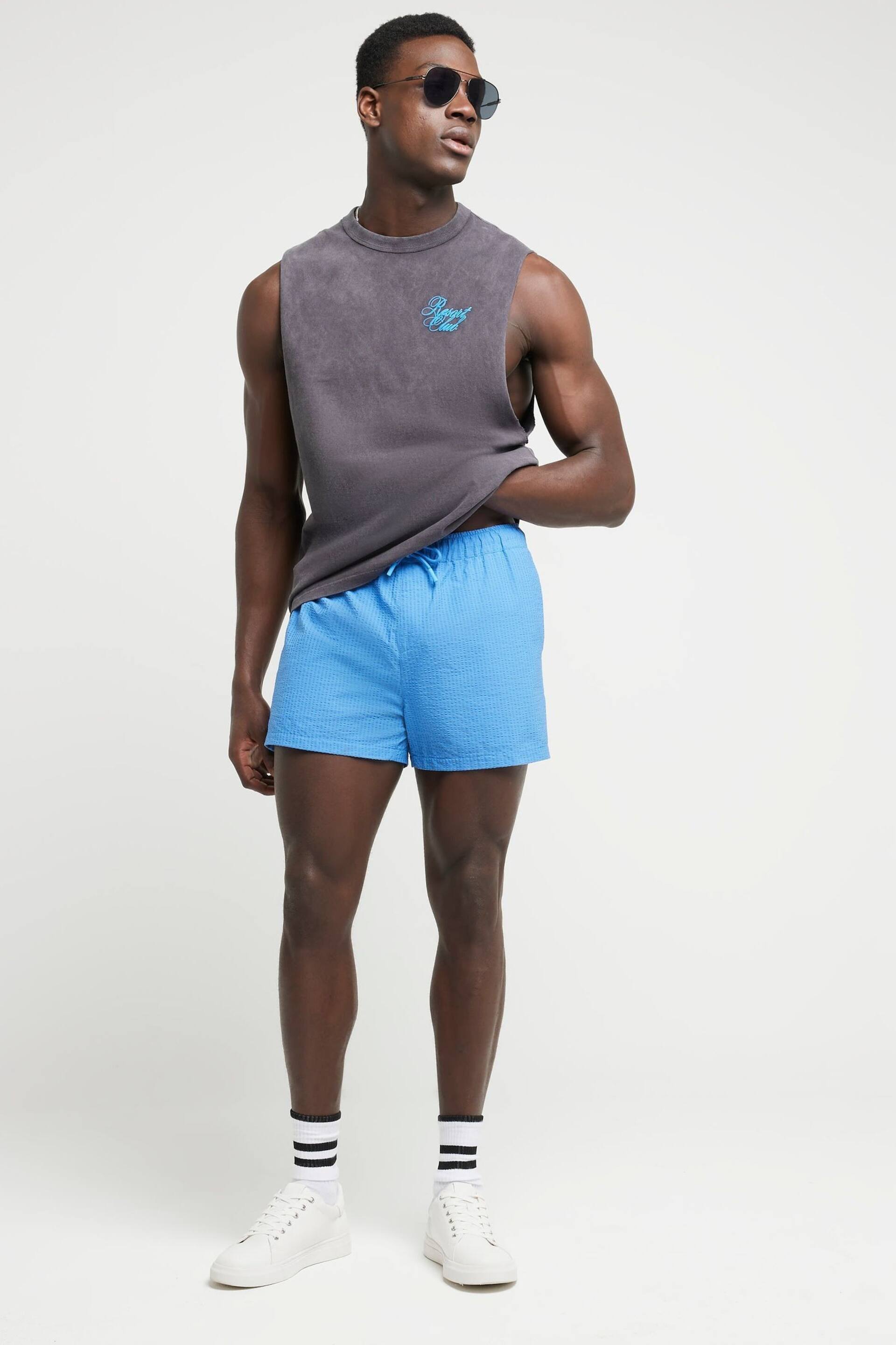 River Island Blue River Island Regular Fit Seersucker Swim Shorts - Image 1 of 4