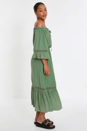 Quiz Green Khaki Bardot Crochet Insert Maxi Dress - Image 2 of 4