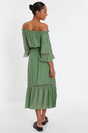 Quiz Green Khaki Bardot Crochet Insert Maxi Dress - Image 3 of 4