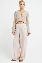 River Island Pink Satin Pull On Elasticated Trousers - Image 1 of 4