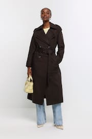 River Island Brown Double Collar Belted Trench Coat - Image 1 of 5