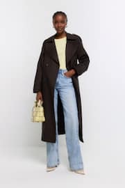 River Island Brown Double Collar Belted Trench Coat - Image 2 of 5