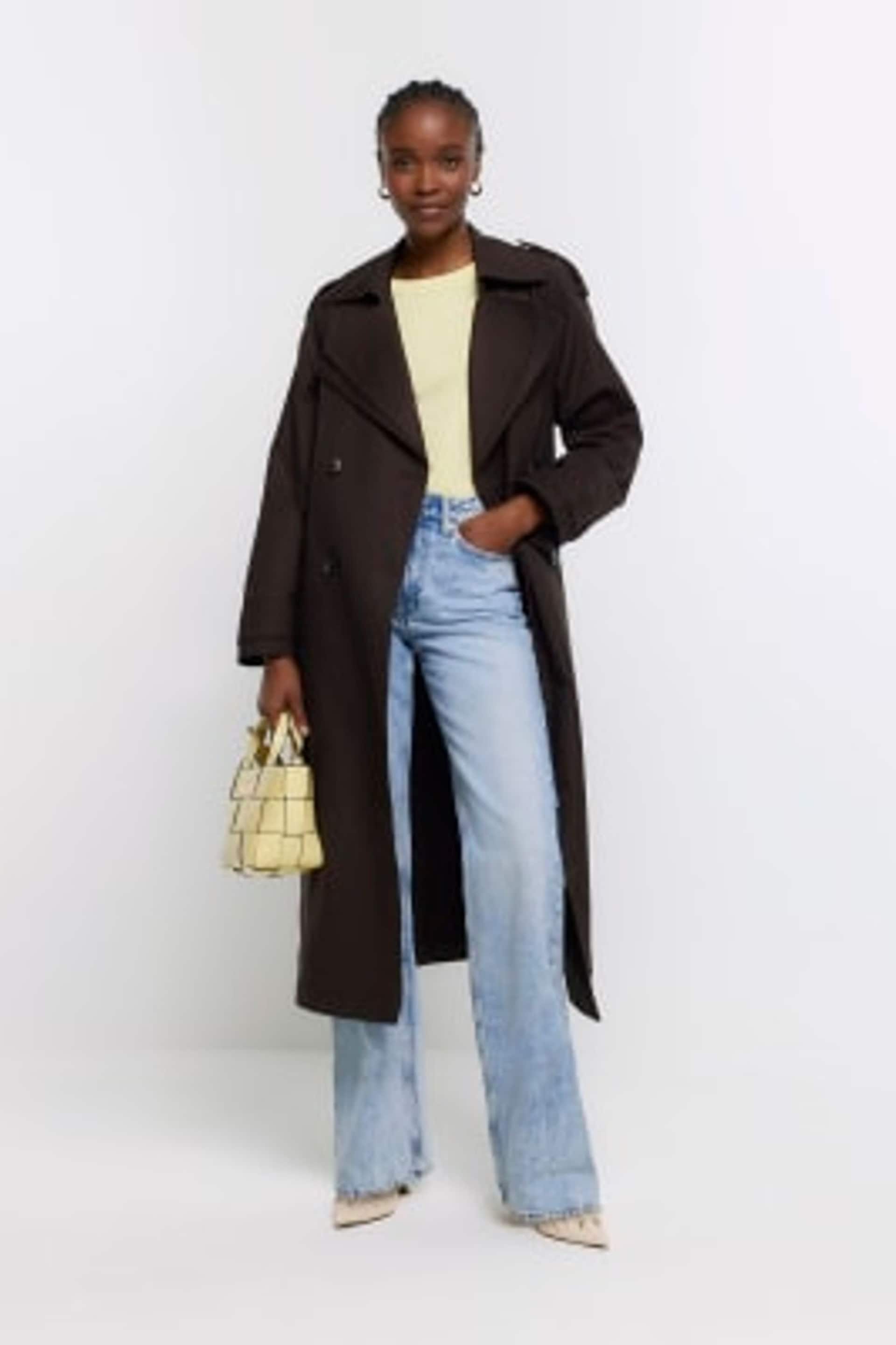 River Island Brown Double Collar Belted Trench Coat - Image 2 of 5