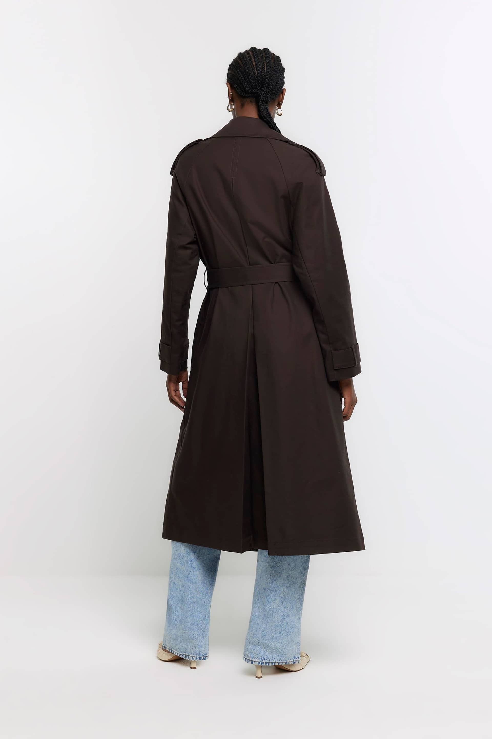 River Island Brown Double Collar Belted Trench Coat - Image 3 of 5