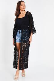 Quiz Black Crochet Maxi Cardigan - Image 1 of 4