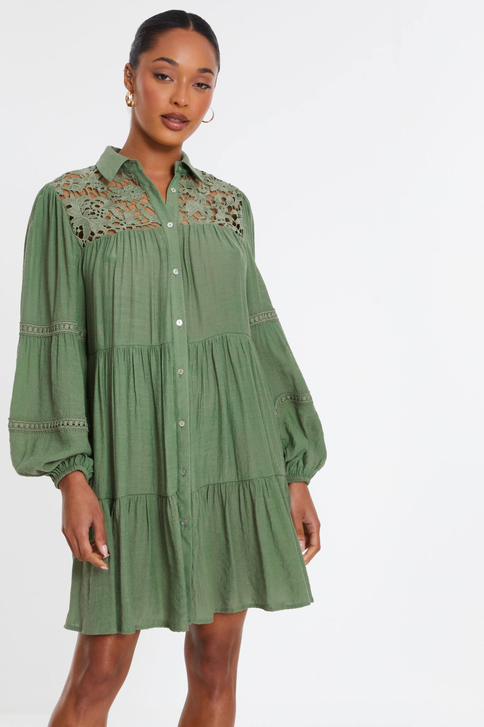 Quiz Green Crochet Insert Shirt Dress - Image 1 of 4