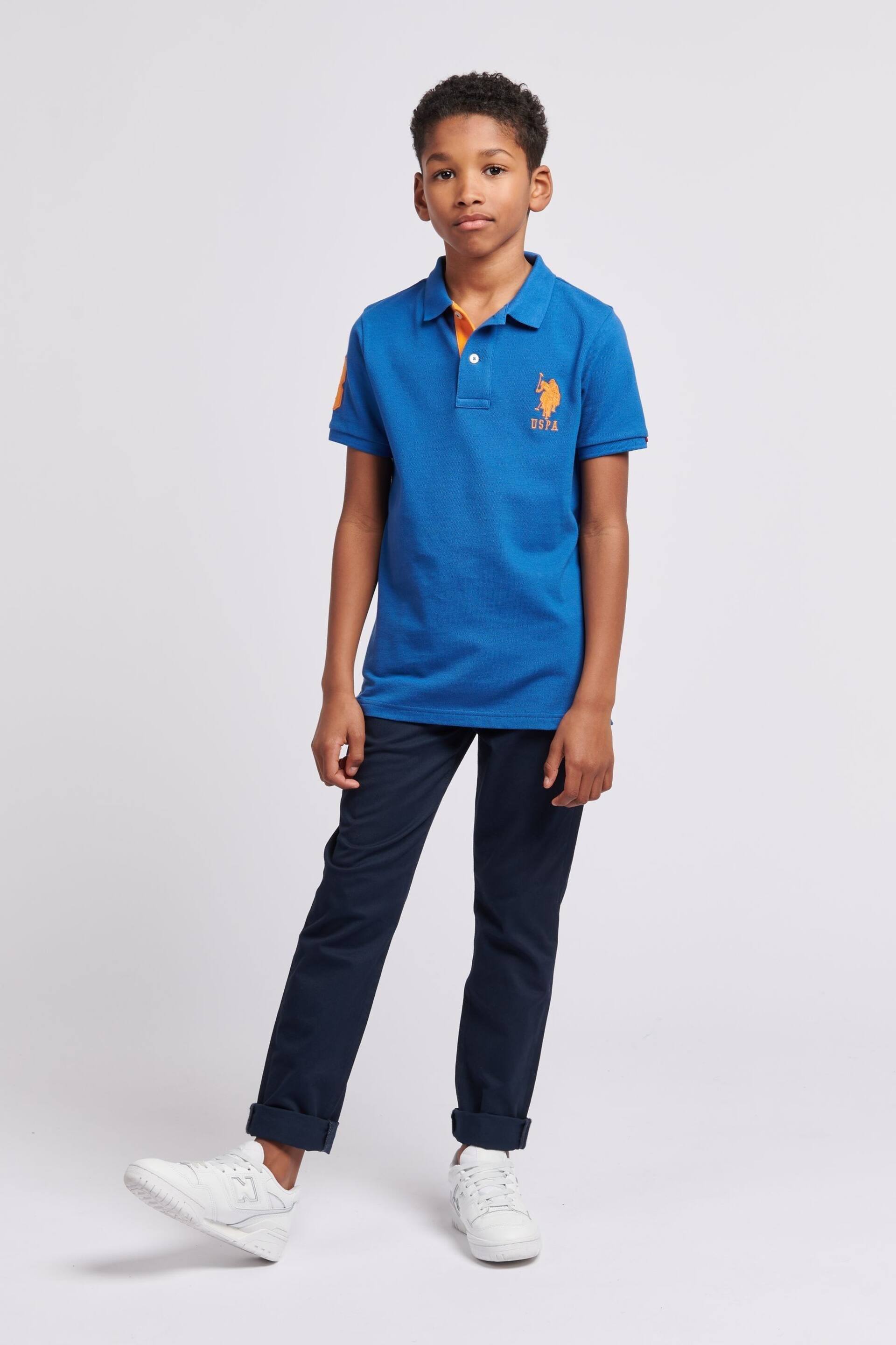 U.S. Polo Assn. Boys Blue Player 3 Pique Polo Shirt - Image 3 of 7