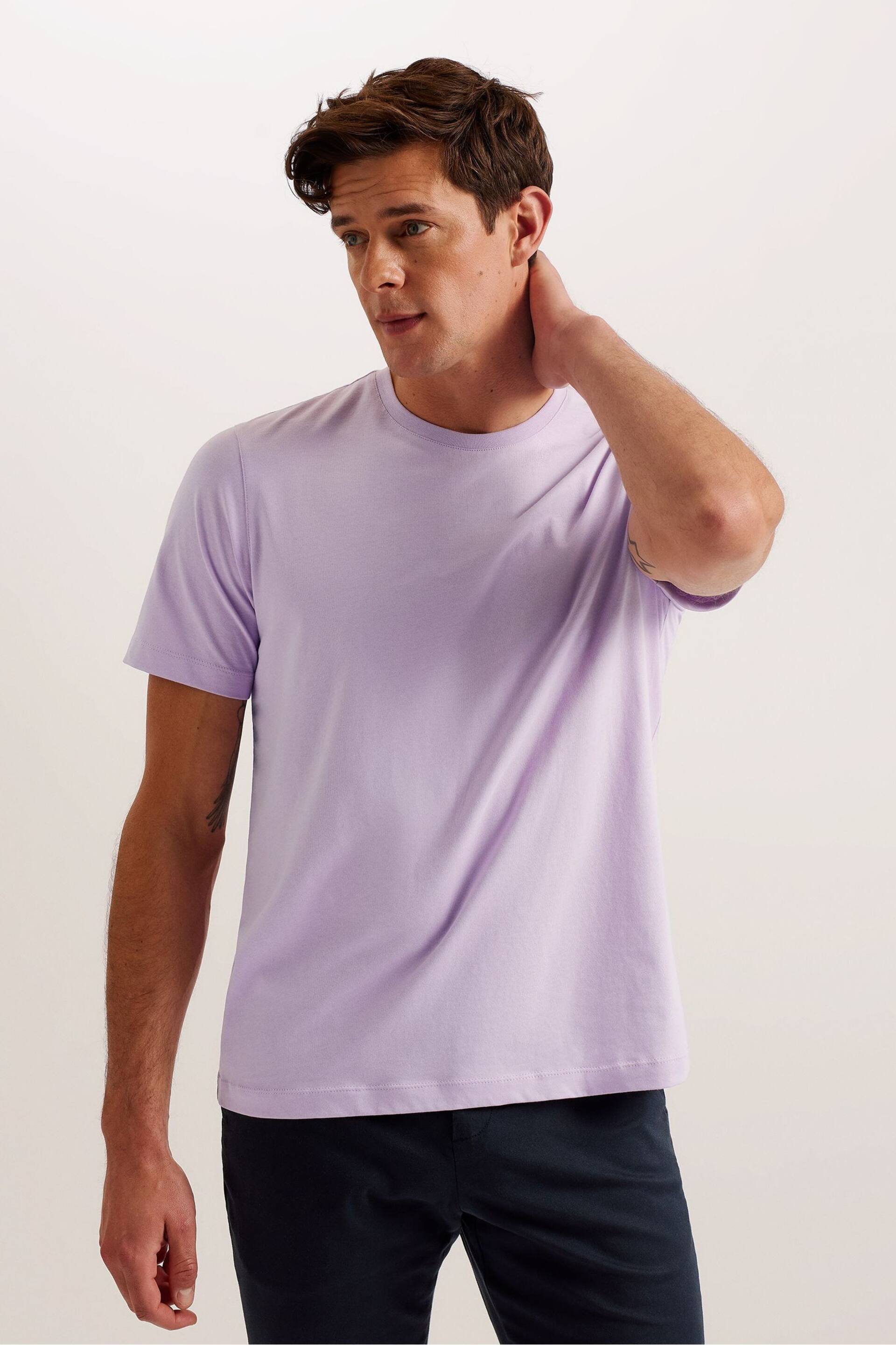 Ted Baker Purple Tywinn Regular Plain T-Shirt - Image 2 of 6