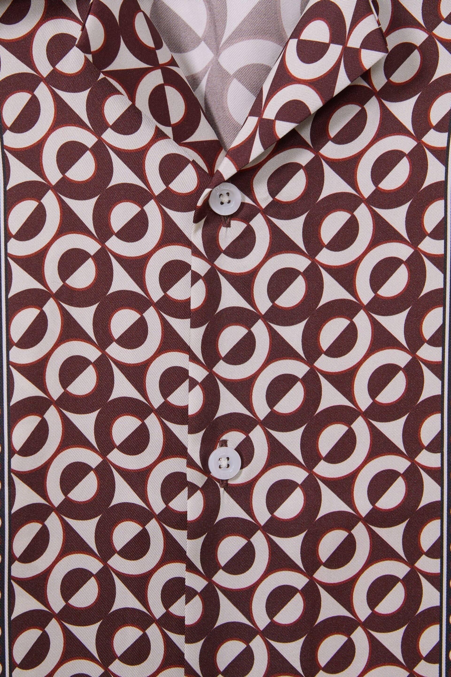 Reiss Tobacco Prentice Geometric Print Cuban Collar Shirt - Image 6 of 6