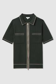 Reiss Dark Green Christophe Ribbed Dual Zip-Front Shirt - Image 2 of 5