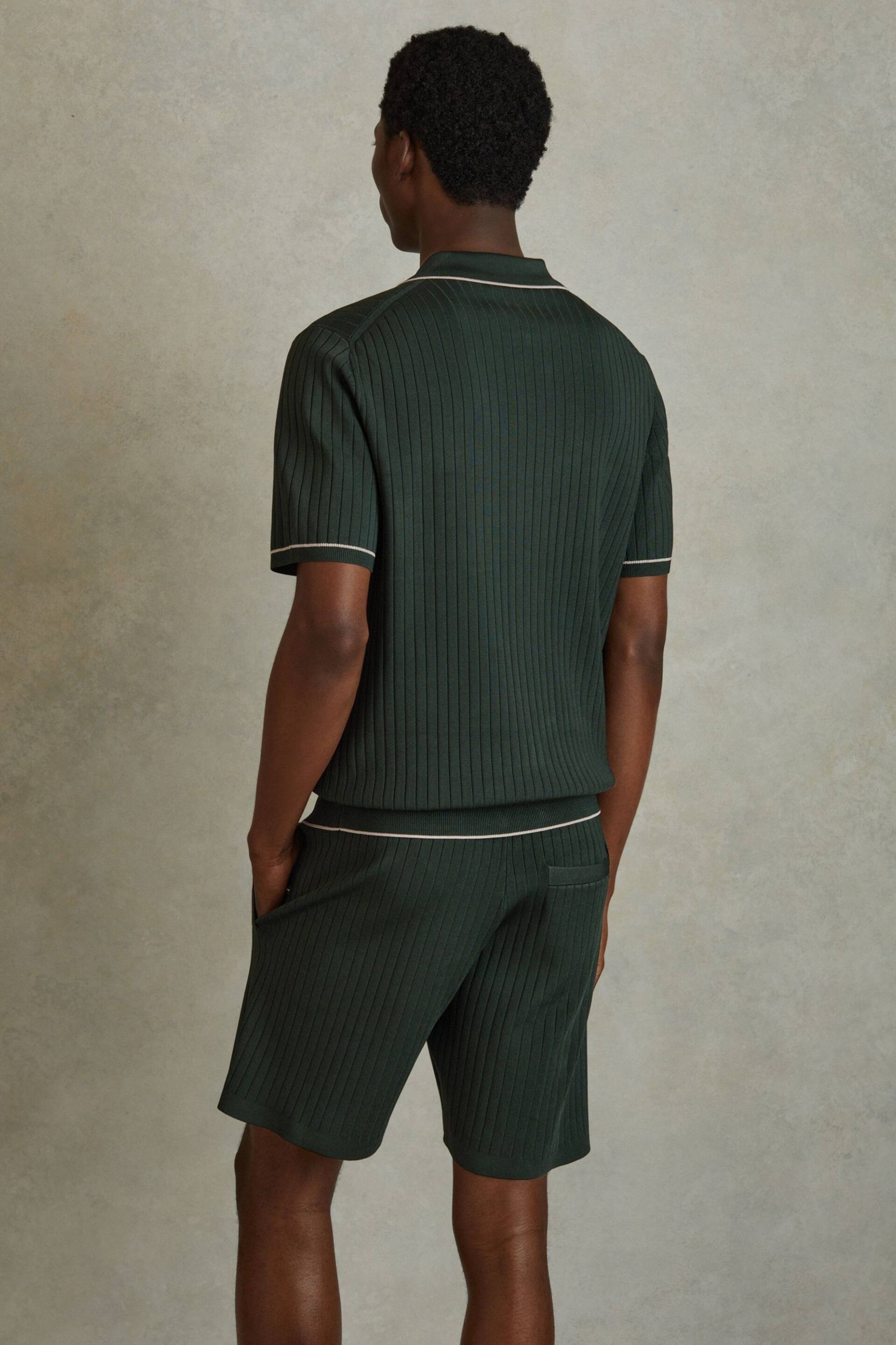 Reiss Dark Green Christophe Ribbed Dual Zip-Front Shirt - Image 4 of 5