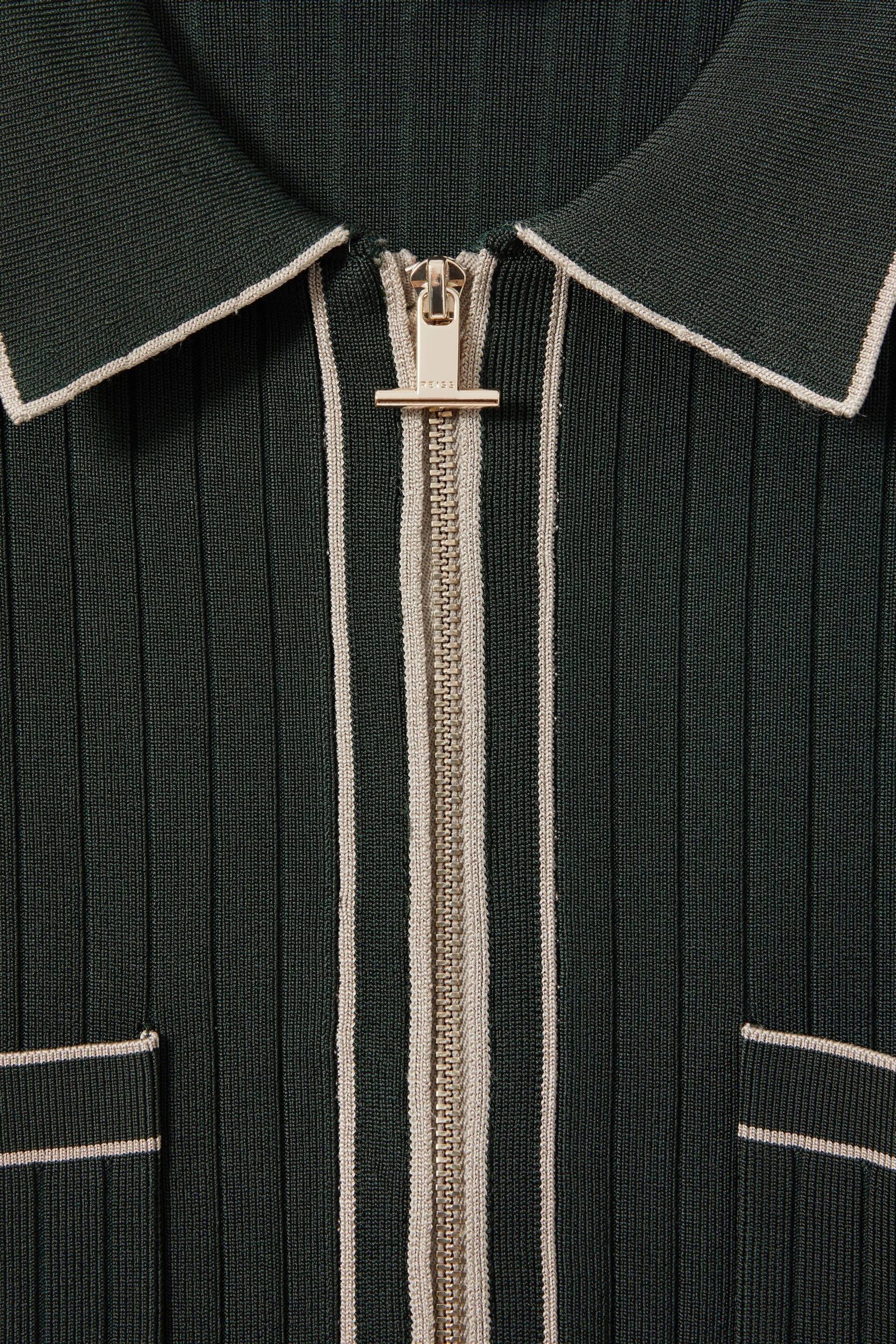 Reiss Dark Green Christophe Ribbed Dual Zip-Front Shirt - Image 5 of 5