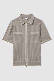 Reiss Stone Christophe Ribbed Dual Zip-Front Shirt - Image 2 of 6