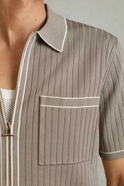 Reiss Stone Christophe Ribbed Dual Zip-Front Shirt - Image 4 of 6