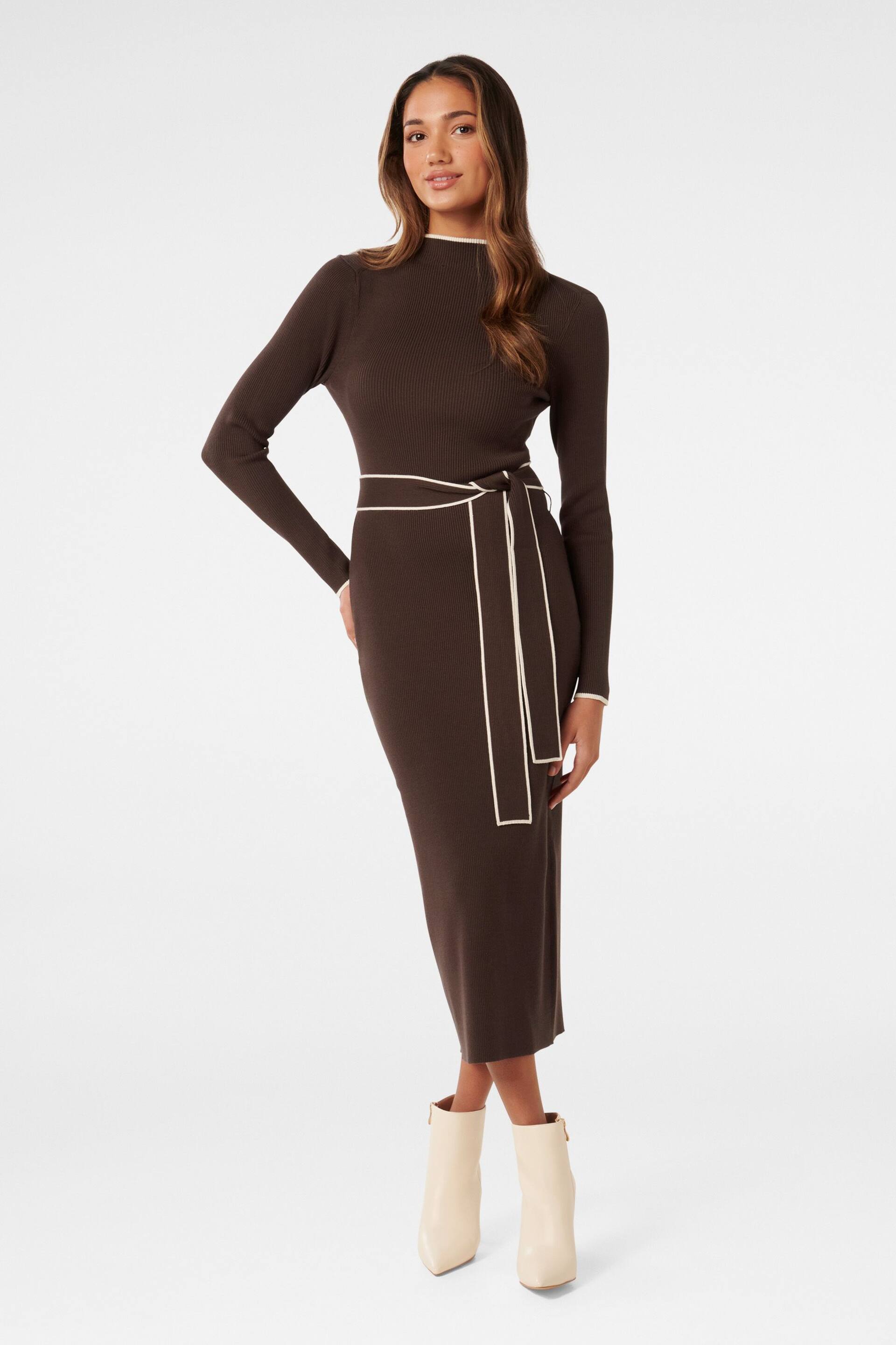 Forever New Brown Ariella Petite Knit Midi Dress - Image 1 of 4