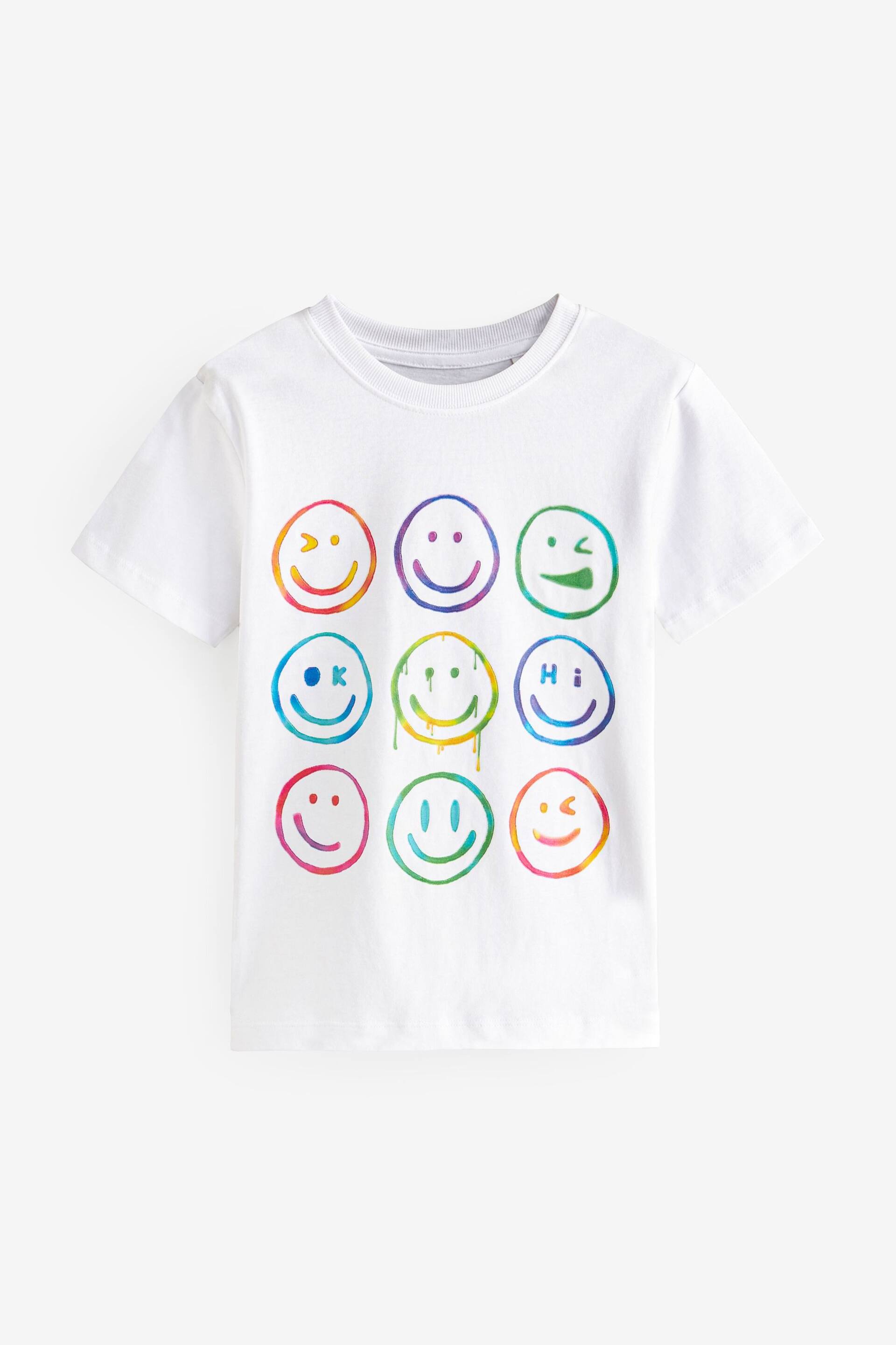 White Happy Face Short Sleeve Graphic T-Shirt (3-16yrs) - Image 1 of 3