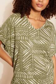 Friends Like These Green Palm Print Petite Short Sleeve V Neck Tunic Top - Image 2 of 4