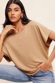 Friends Like These Brown Petite Soft Jersey Short Sleeve Slash Neck Tunic - Image 2 of 4
