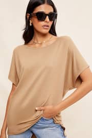 Friends Like These Brown Petite Soft Jersey Short Sleeve Slash Neck Tunic - Image 3 of 4