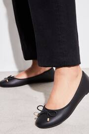 Lipsy Black Wide Fit Metal Bow Faux Leather Ballet Pump - Image 2 of 4