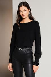 Lipsy Black Scallop Detail Long Sleeve Knitted Jumper - Image 3 of 4