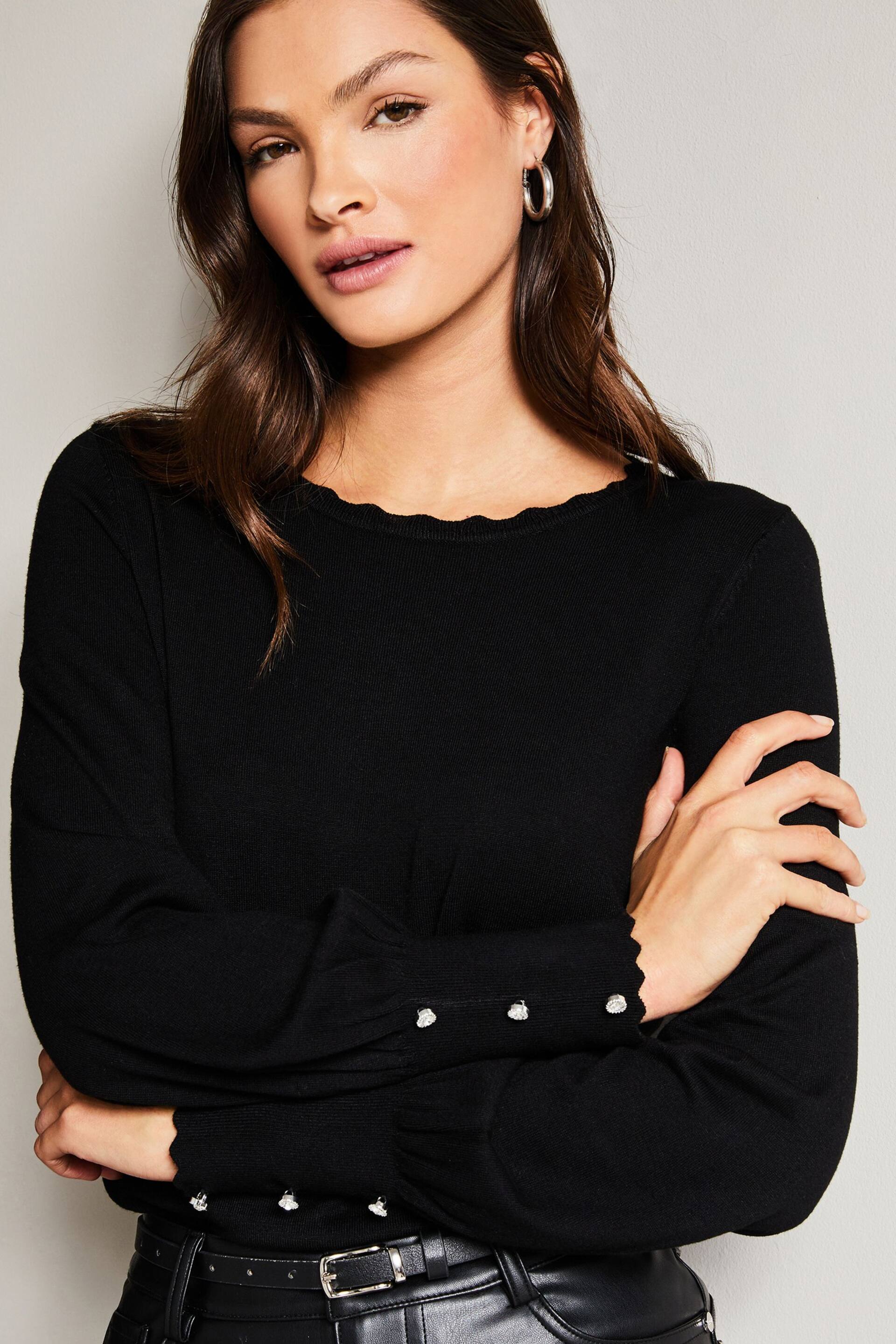 Lipsy Black Scallop Detail Long Sleeve Knitted Jumper - Image 4 of 4