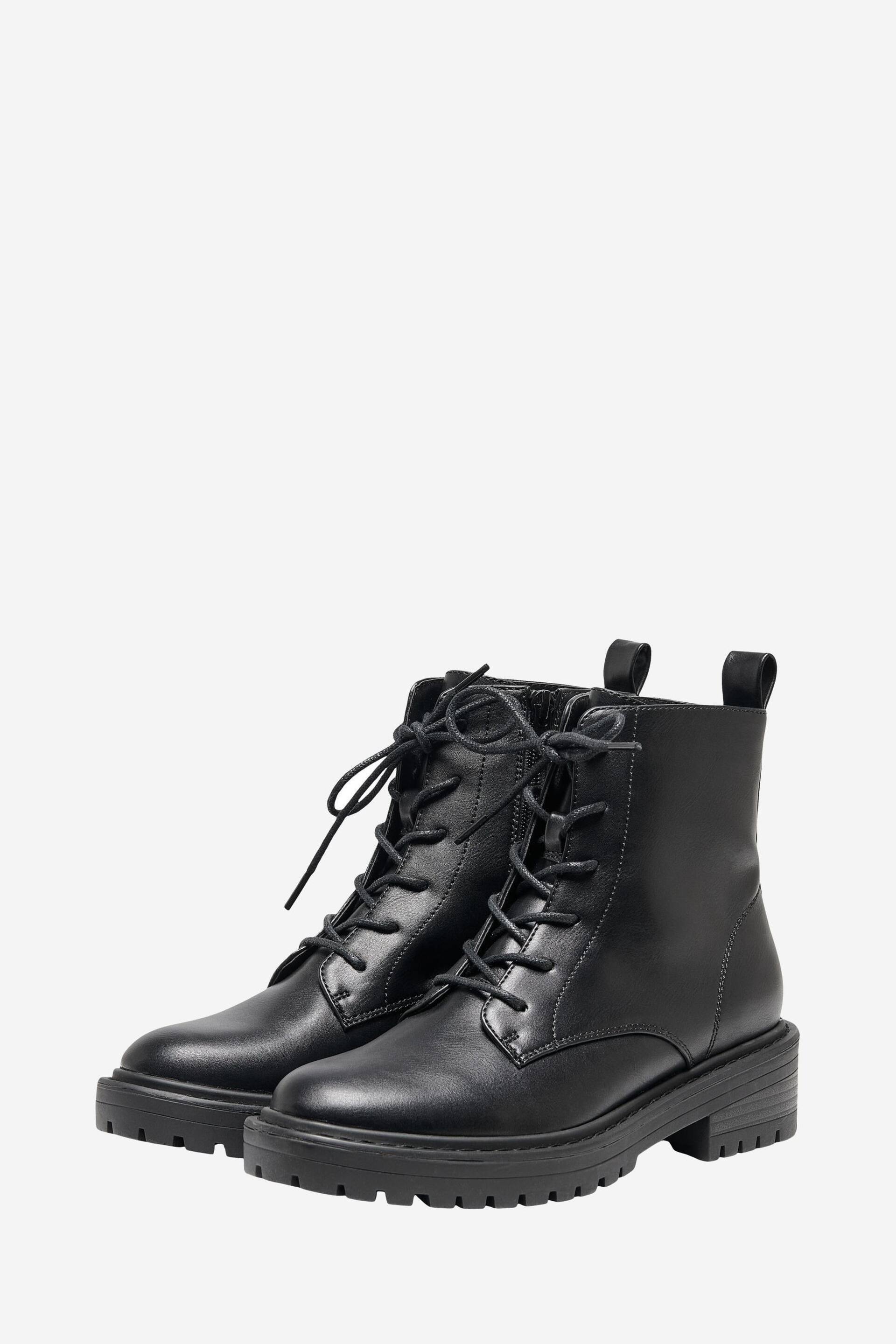 ONLY Black Faux Leather Lace Up Ankle Boot - Image 3 of 5