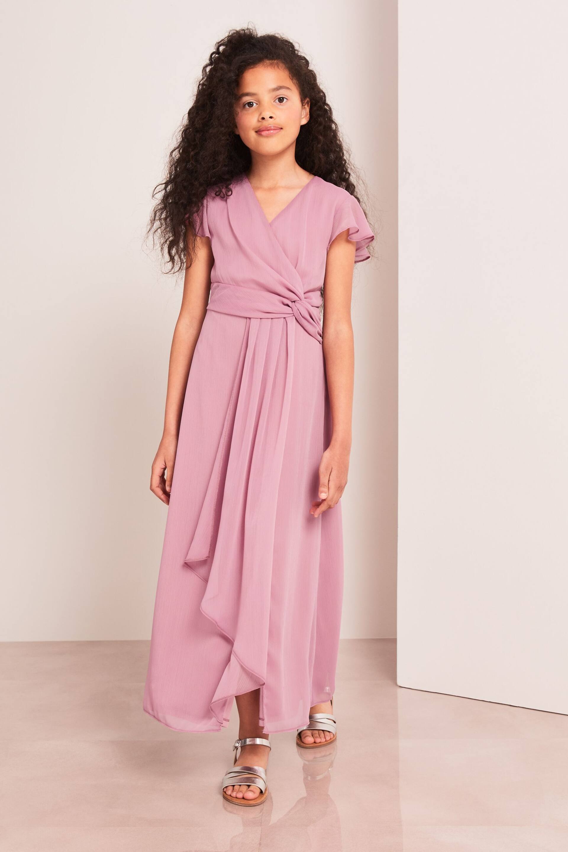 Lipsy Rose Pink Flutter Sleeve Occasion Maxi Dress - Teen - Image 1 of 4