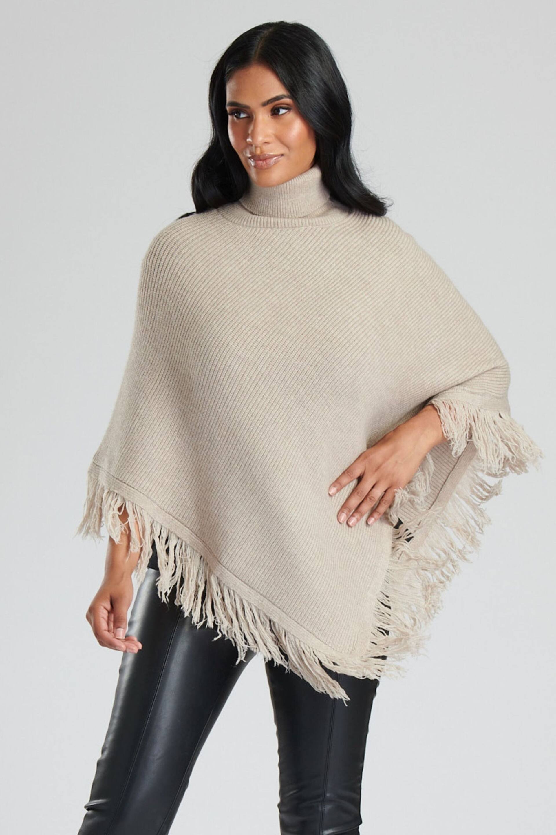 South Beach Nude Knitted Polar Neck Poncho - Image 1 of 5