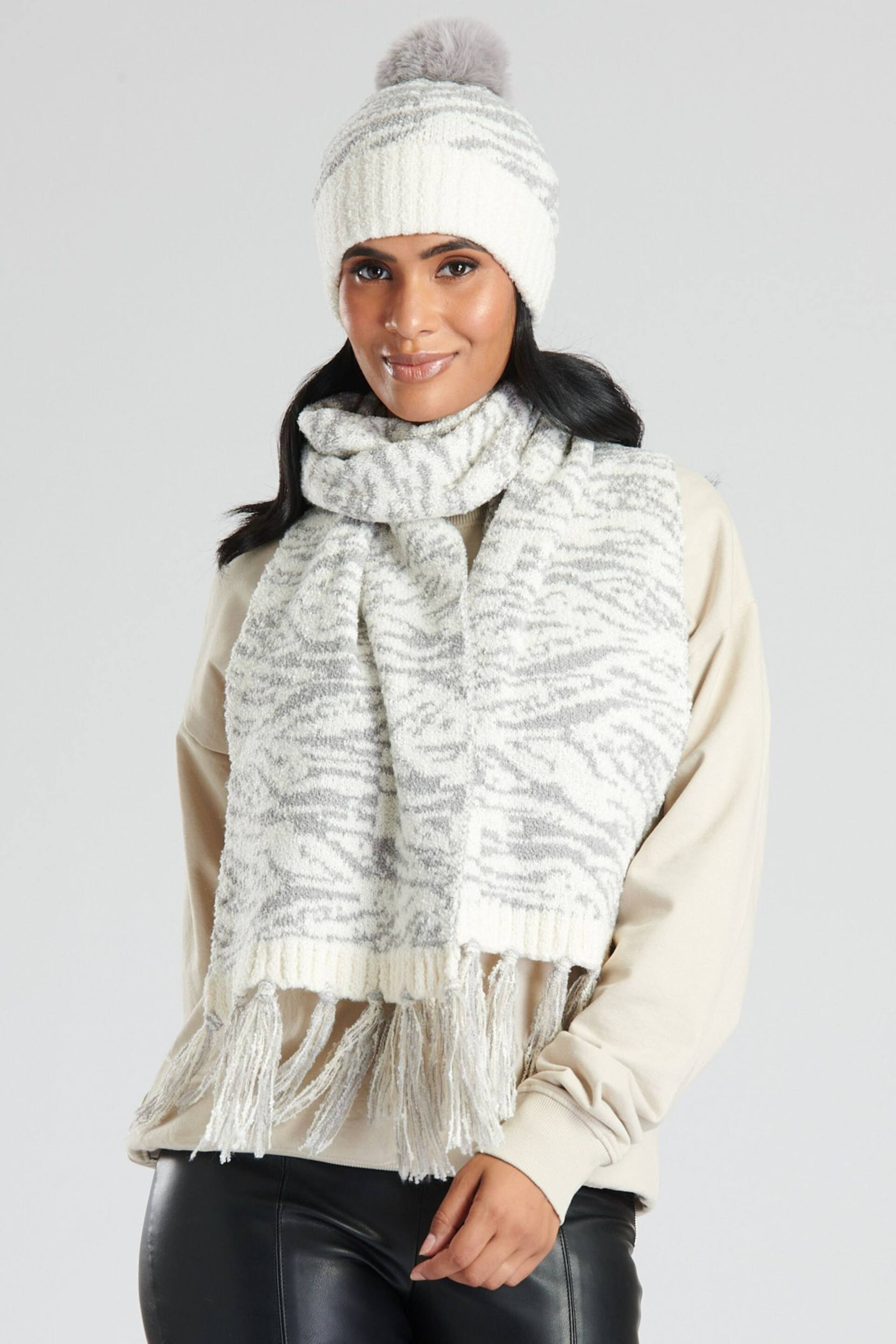 South Beach Grey Knitted Scarf And Hat Set - Image 2 of 3