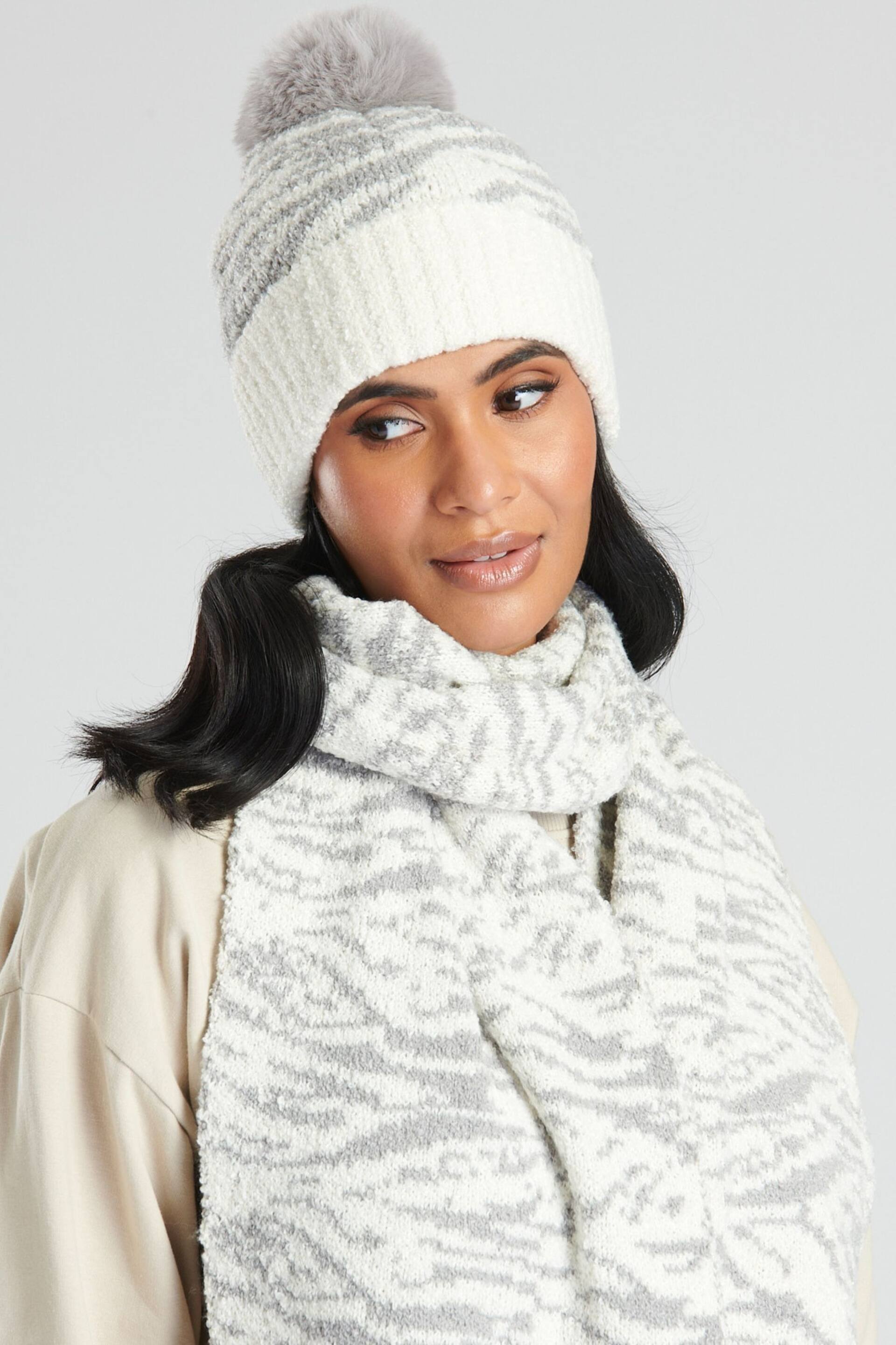 South Beach Grey Knitted Scarf And Hat Set - Image 3 of 3