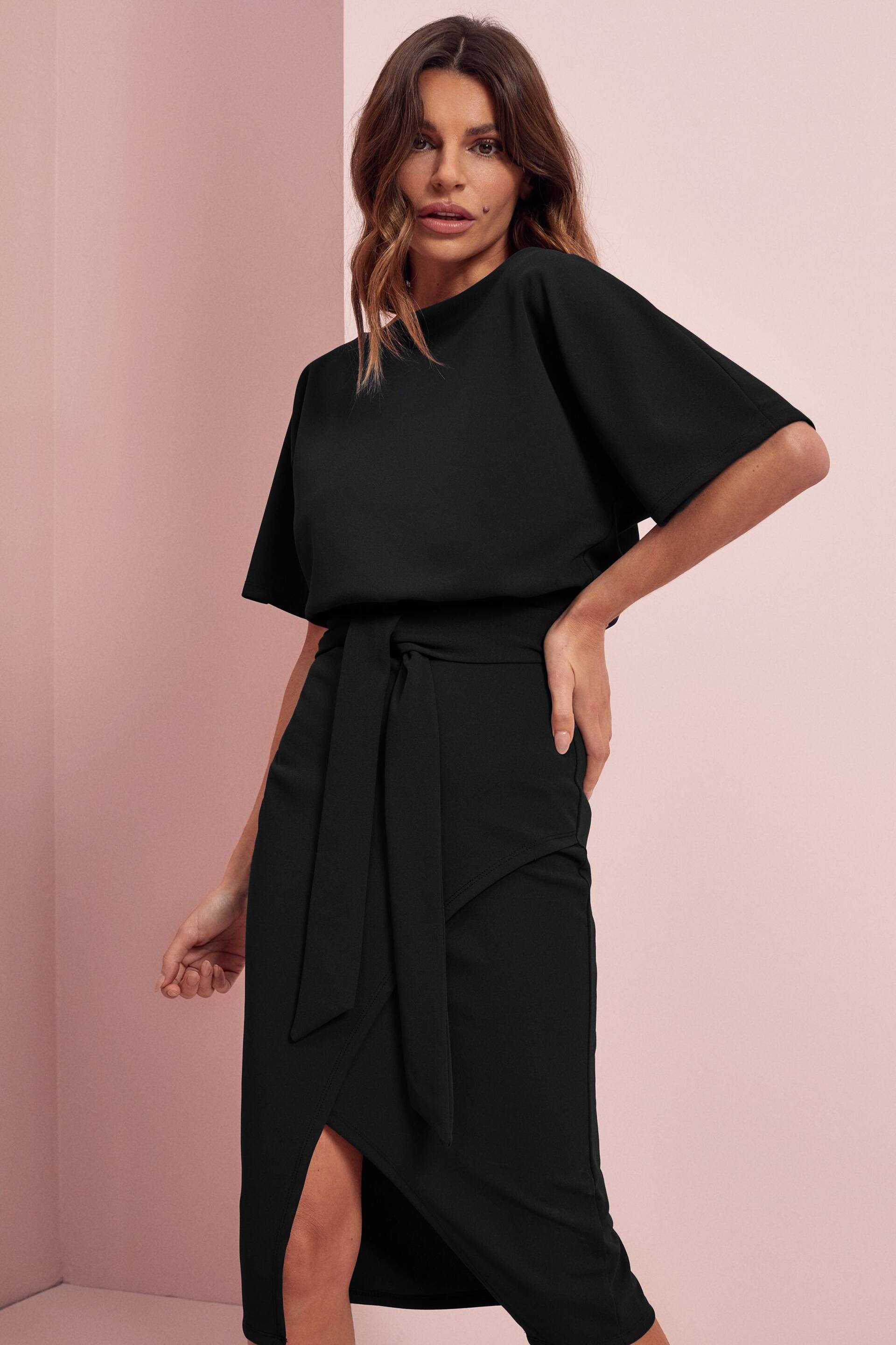 Lipsy Black Kimono Belted Midi Dress - Image 2 of 4