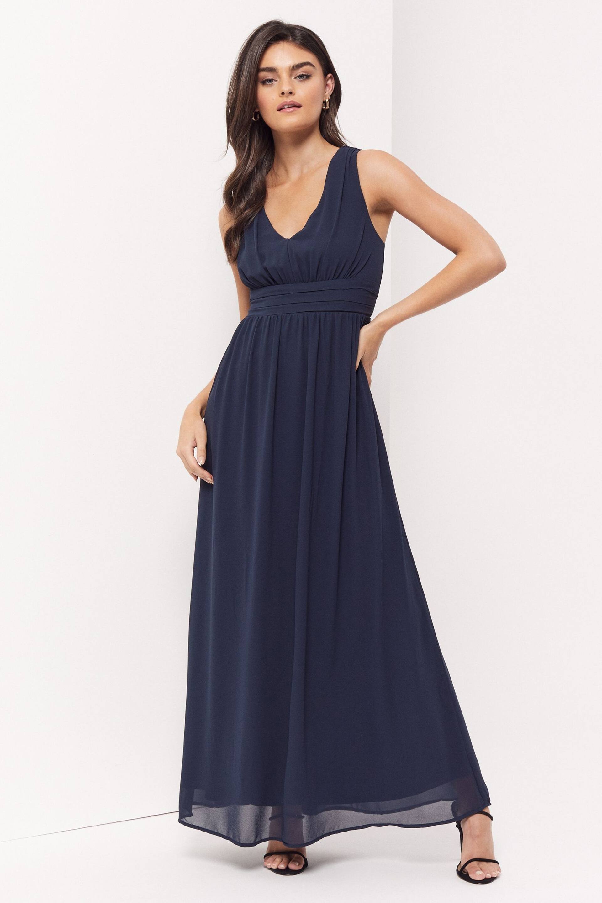 Vila Navy Sleeveless V Neck Tulle Maxi Dress - Image 1 of 5