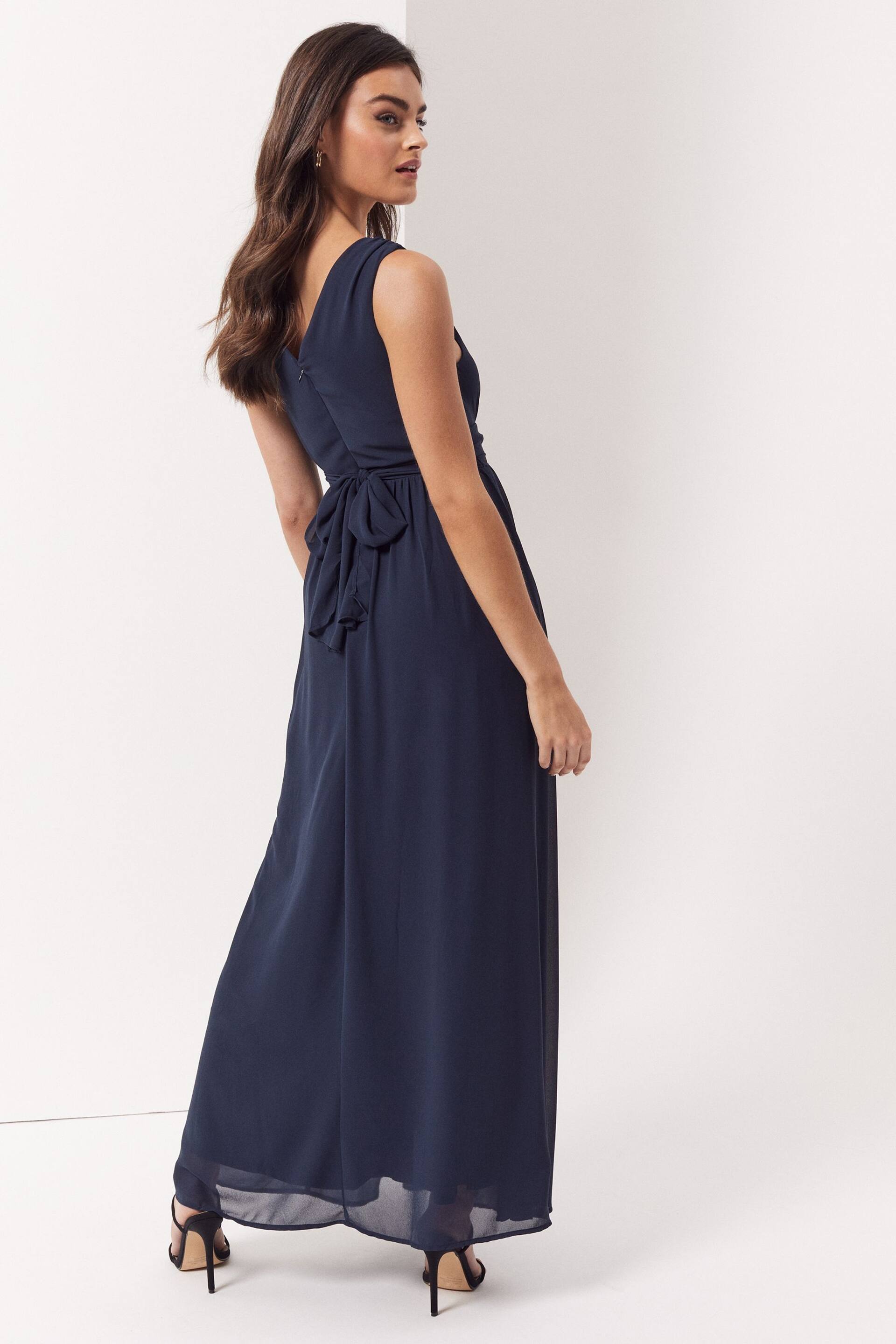 Vila Navy Sleeveless V Neck Tulle Maxi Dress - Image 2 of 5